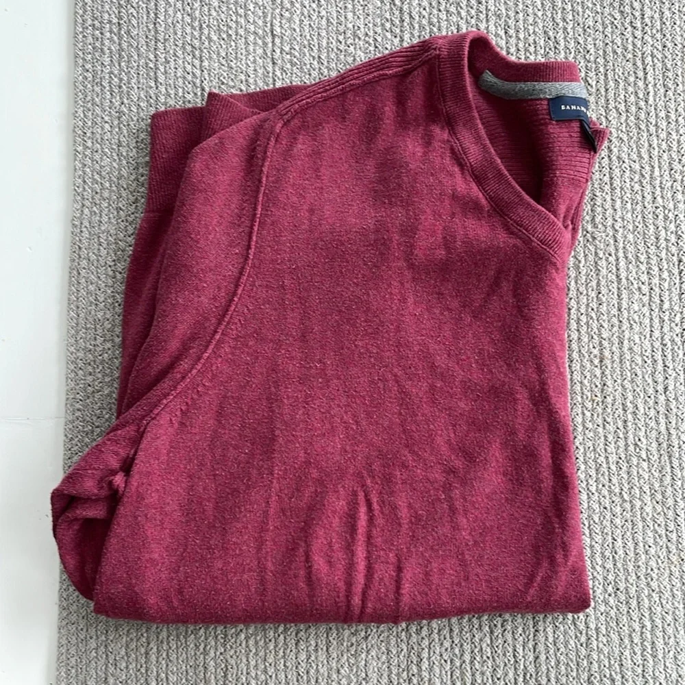 Banana Republic Burgundy Red Lightweight Cotton V Neck Sweater Size Large